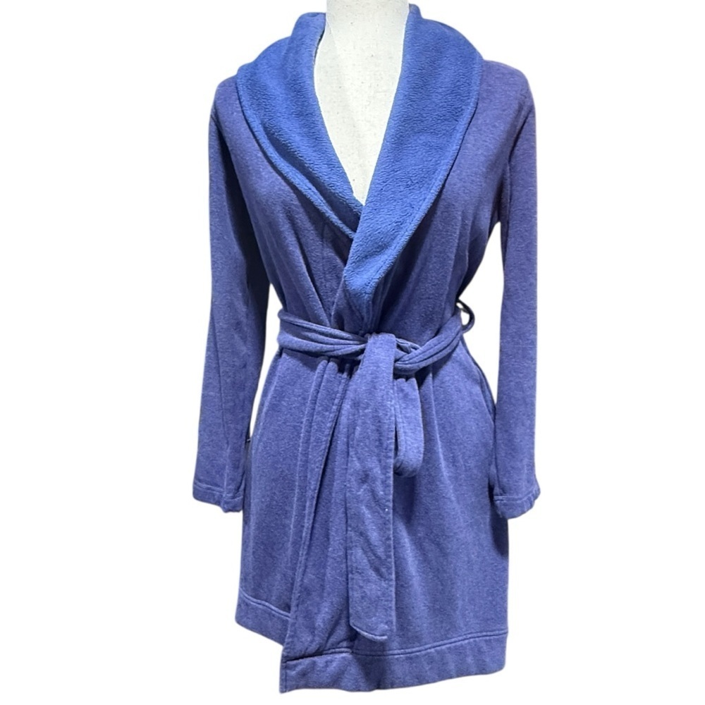 UGG Blanche Robe Jersey Cotton Size Small Fleece Lined Blue Indigo Loungewear